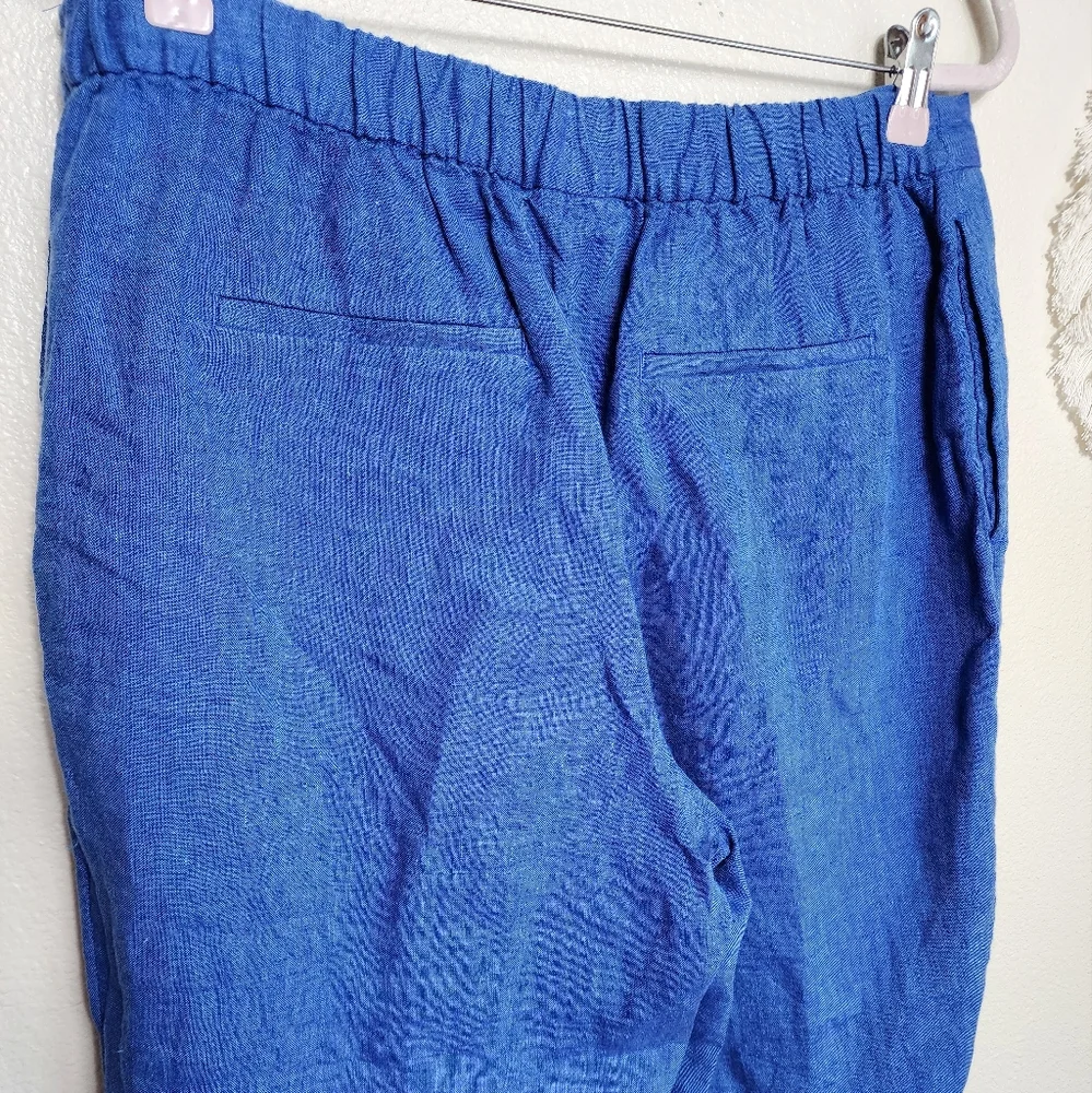 Chico's Linen Button Hem Crop Pants Women's 2 Blue Pull On Relaxed Fit W…